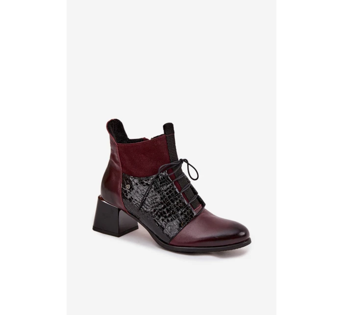 Zazoo 60503 kožené kotníkové boty na podpatku vyhřívané bordó