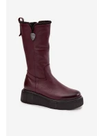 Dámské kožené kozačky s vlnou model 21715578 bordó - Zazoo Dámské kožené kozačky s vlnou model 21715578 bordó - Zazoo