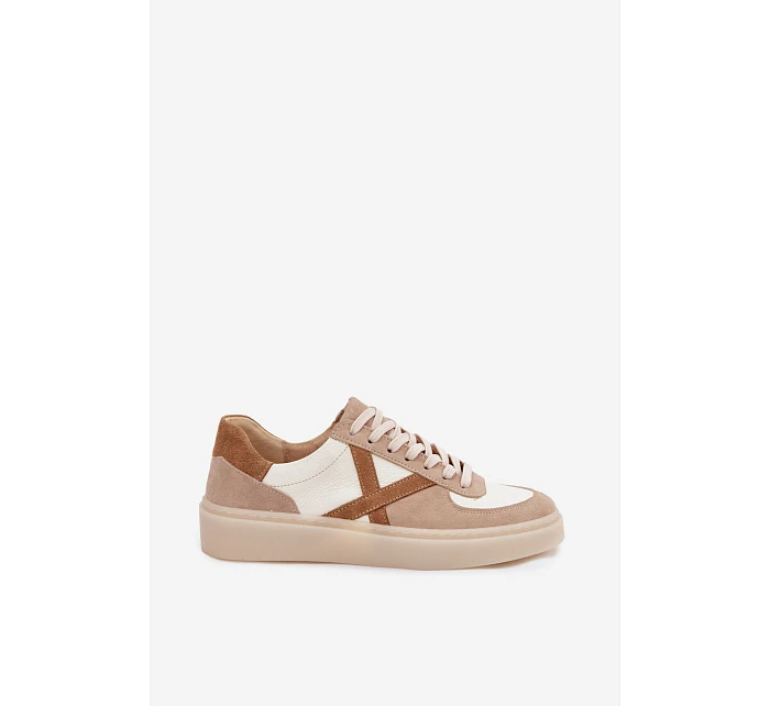 Kožené semišové dámské tenisky model 22076948 béžové - Zazoo