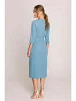 S396 Šaty se zavinovacími detaily ve střední délce - nebesky modré