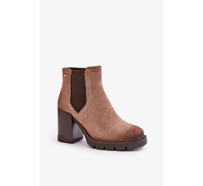 Zateplené Dámské Kotníkové Boty Na Podpatku Z Eko Semiše Vinceza Béžové Zateplené Dámské Kotníkové Boty Na Podpatku Z Eko Semiše Vinceza Béžové