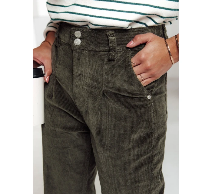 Dámské manšestrové kalhoty tmavě zelené FashionStreet UY2231