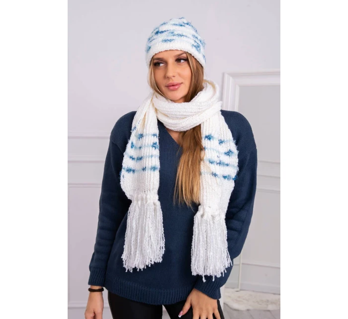 Dámská souprava se šátkem Anika K304 ecru+jeans Dámská souprava se šátkem Anika K304 ecru+jeans