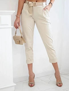 Kalhoty model 22047112 s páskem světle béžová - K-Fashion