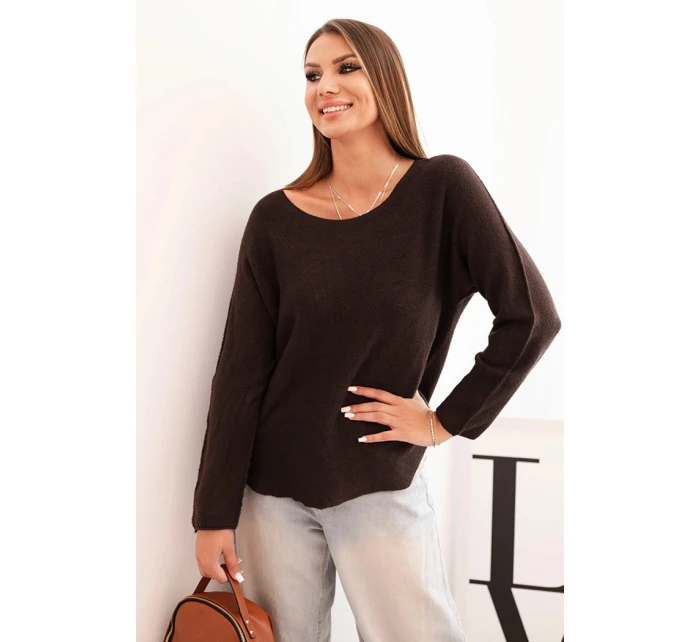 Dámský svetr z viskózy s dlouhým rukávem a kulatým výstřihem hnědý Dámský svetr z viskózy s dlouhým rukávem a kulatým výstřihem hnědý