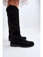 model 21646749 Dámské Černé Krajkové Kozačky - S.Barski