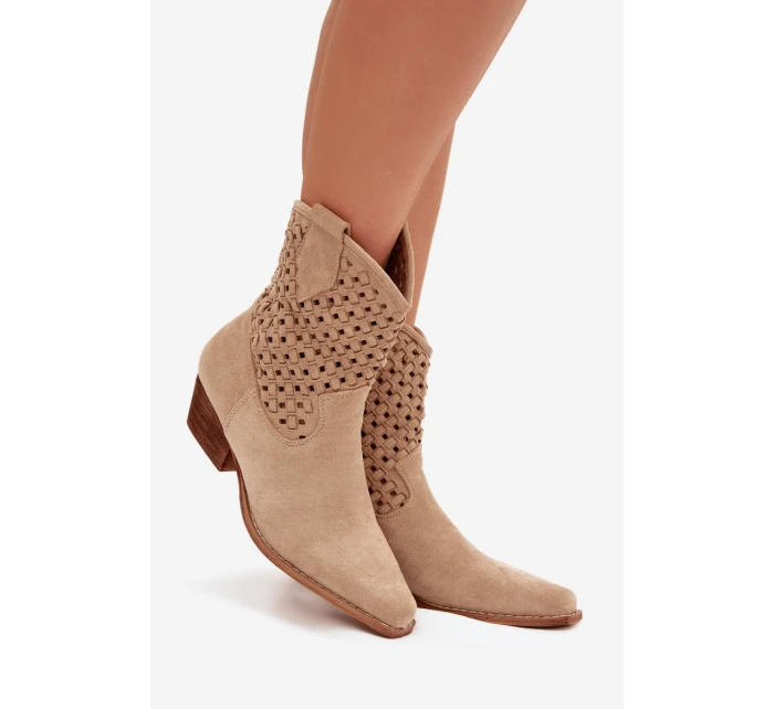Dámské perforované kotníkové boty na podpatku béžové Ferissa Dámské perforované kotníkové boty na podpatku béžové Ferissa