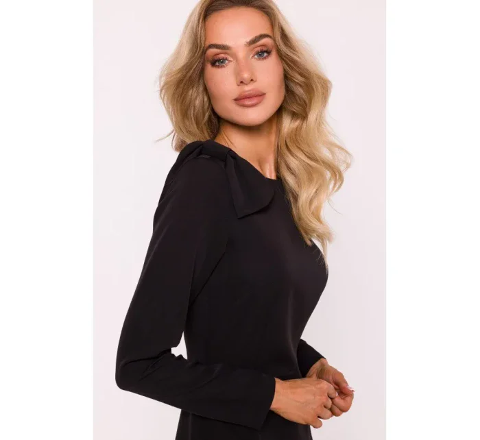 M814 Mini šaty s mašlí na rameni - černé M814 Mini šaty s mašlí na rameni - černé