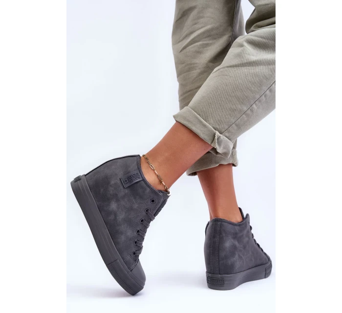 Dámské Kožené Tenisky Na Koturnu Big Star Šedé Dámské Kožené Tenisky Na Koturnu Big Star Šedé