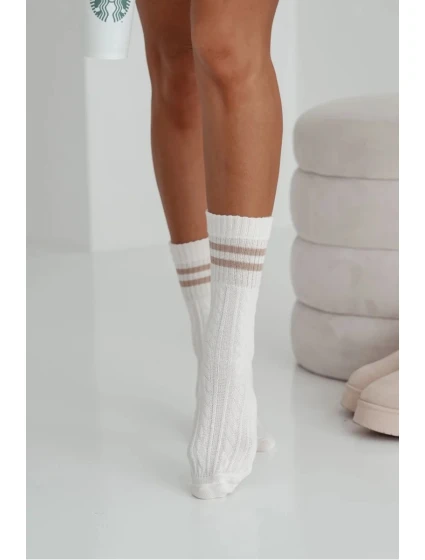 Dámské ponožky copánek s pruhy – ecru Dámské ponožky copánek s pruhy – ecru