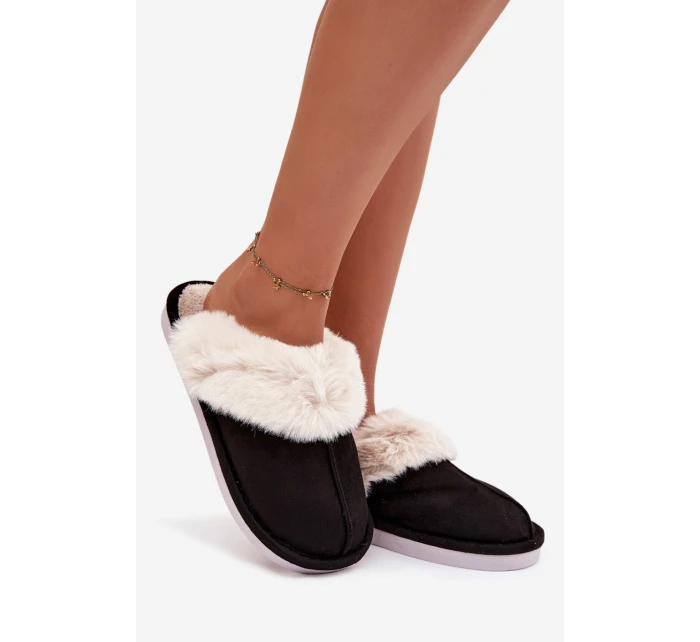 Dámské pantofle s kožíškem – černé Carisse Dámské pantofle s kožíškem – černé Carisse