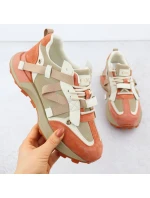 Dámské kožené tenisky béžové a oranžové model 21904648 - Goe