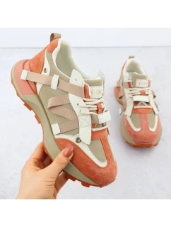 Dámské kožené tenisky béžové a oranžové model 21904648 - Goe