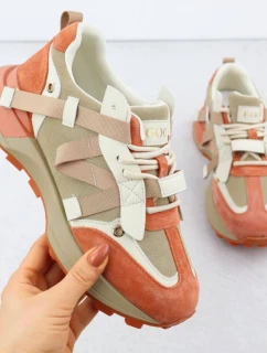 Dámské kožené tenisky béžové a oranžové model 21904648 - Goe