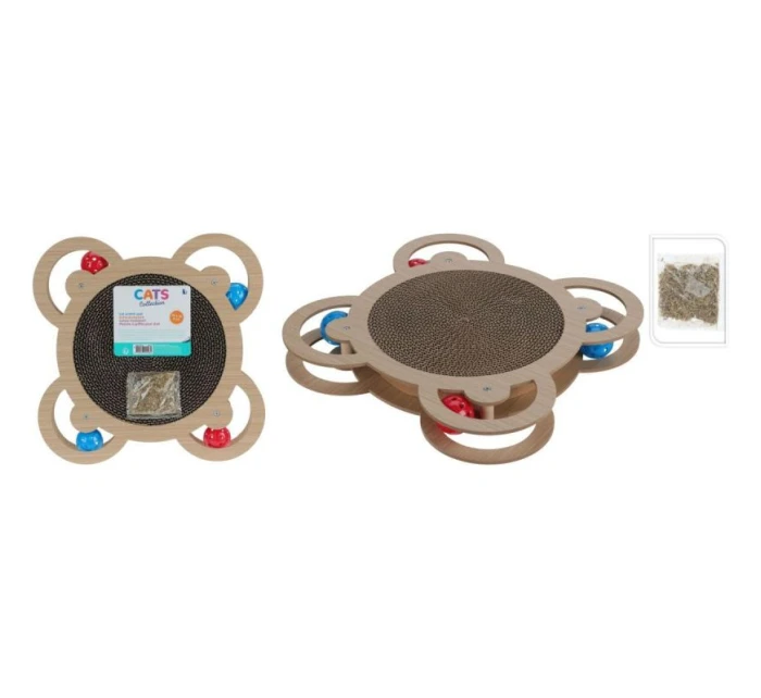 ŠKRABADLO PRO KOČKY INTERAKTIVNÍ HRAČKA 4 MÍČKY 35,5X35,5X4CM