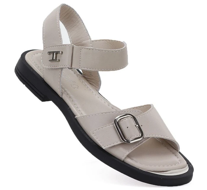 Dámské béžové kožené sandály model 22117680 - VINCEZA