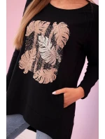 Dámská halenka s kapsami a ozdobným potiskem černý Dámská halenka s kapsami a ozdobným potiskem černý