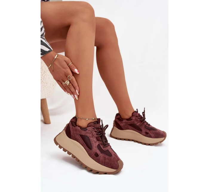 Kožené Sneakersy Na Platformě Dámské Big Star SS274625 HI-POLY SYSTEM Bordové Kožené Sneakersy Na Platformě Dámské Big Star SS274625 HI-POLY SYSTEM Bordové