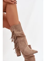 Dámské kotníkové boty na podpatku s třásněmi a vyhřívané béžové model 21757525 - Boto Dámské kotníkové boty na podpatku s třásněmi a vyhřívané béžové model 21757525 - Boto