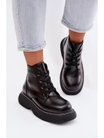 Dámské zateplené kotníkové boty na platformě s šněrováním Černé model 21935154 - Boto