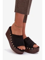 Dámské nazouváky na platformě se zlatými přezkami Eko semiš Černé Helivina