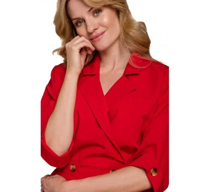 K086 Šaty v délce midi s ozdobnými knoflíky - červené