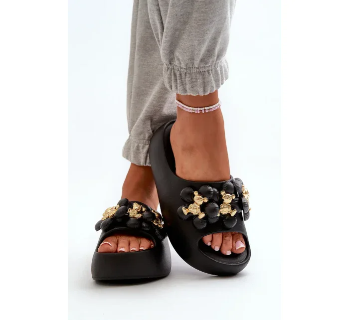 Dámské pěnové pantofle se zdobením na silné podrážce, Black Bremavia