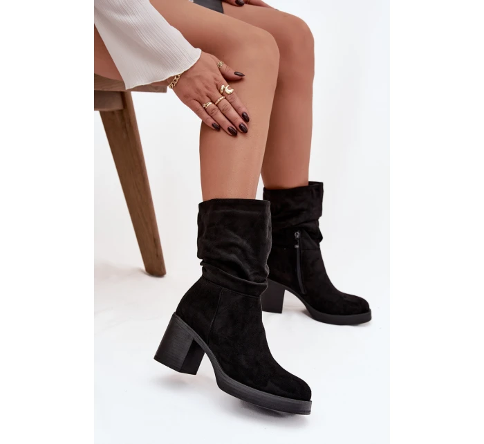 Dámské kotníkové boty s řasením na podpatku Amoria – černé