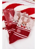 Dámské vánoční ponožky s motivem soba a proužky – červené (vlna alpaka) Dámské vánoční ponožky s motivem soba a proužky – červené (vlna alpaka)