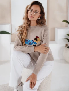 Dámský svetr s aplikací psa CHICPAWS béžový FashionStreet MY2543