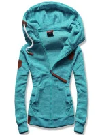 Dámská  mikina v tyrkysové melanžové barvě s kapucí model 21308800 - 6&8 Fashion