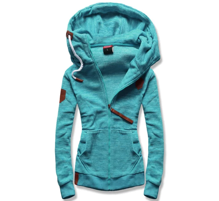 Dámská  mikina v tyrkysové melanžové barvě s kapucí model 21308800 - 6&8 Fashion