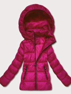 Dámská prošívaná zimní bunda ve fuchsijové barvě v délce k bokům (T3-2656#-17)
