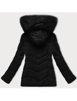 Černá prošívaná bunda pro přechodné období s kožešinou u kapuce model 21787485 - S'WEST
