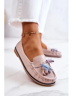 Dámské kožené mokasíny s třásněmi model 21581278 - EVENTO