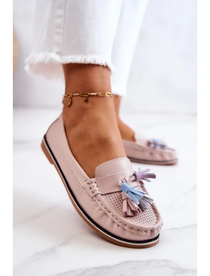 Dámské kožené mokasíny s třásněmi model 21581278 - EVENTO Dámské kožené mokasíny s třásněmi model 21581278 - EVENTO