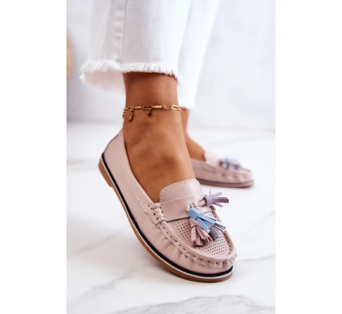 Dámské kožené mokasíny s třásněmi model 21581278 - EVENTO Dámské kožené mokasíny s třásněmi model 21581278 - EVENTO