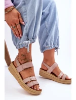 Dámské kožené sandály se suchým zipem růžové Fresh Look