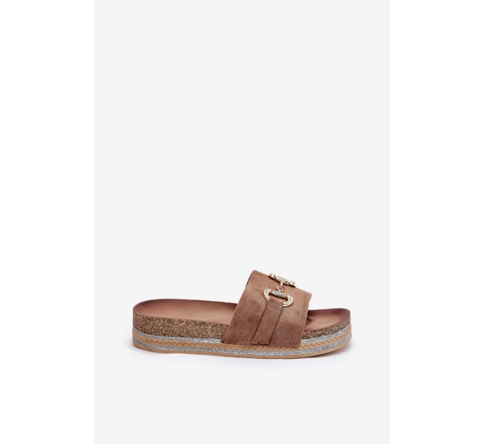 Dámské Sandály Na Platformě Se Zlatou Dekorací A Brilanty Khaki Morisela Dámské Sandály Na Platformě Se Zlatou Dekorací A Brilanty Khaki Morisela