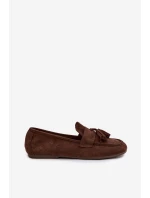 Dámské mokasíny ploché s třásněmi čokoládové model 21919069 - Boto