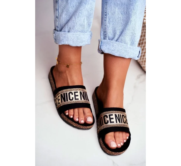 Nazouváky Na Korkové Podrážce Se Zirkony Černé-Zlaté Be Nice Nazouváky Na Korkové Podrážce Se Zirkony Černé-Zlaté Be Nice