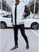 Pánská kožená baseballová bunda v barvě ecru FashionStreet TX4708