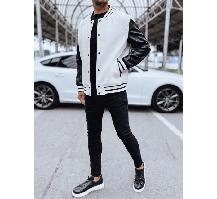 Pánská kožená baseballová bunda v barvě ecru FashionStreet TX4708