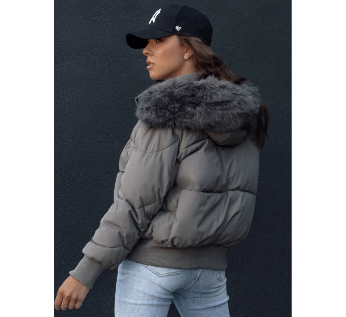 Dámská prošívaná zimní bunda s kožešinou COLDPACK tmavě šedá FashionStreet TY4428