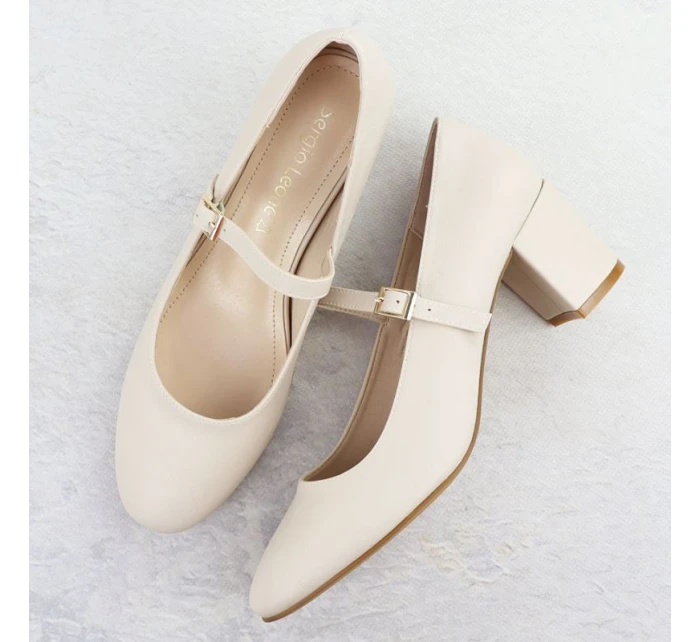 Sergio Leone PB176 páskové lodičky na nízkém podpatku v tělové barvě Sergio Leone PB176