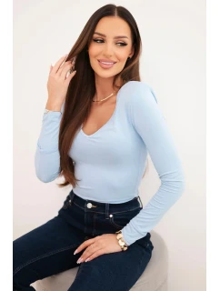 Dámská blůza s výstřihem do V a dlouhým rukávem modrá