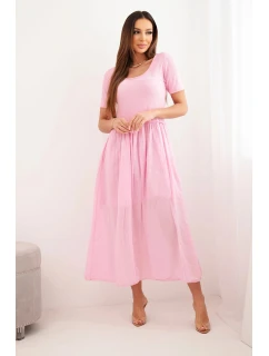 Dámské bavlněné midi šaty s krátkým rukávem a rozšířeným spodkem světle růžová