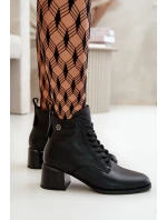 Dámské Botky Na Šněrování Na Podpatku Z Přírodní Kůže Zateplené Černé Vinceza 91110