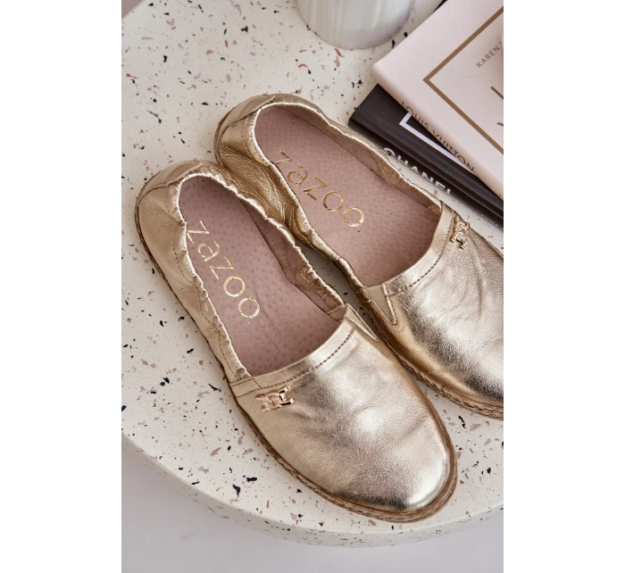 Elegantní Damské Kožené Espadrilky Zazoo 10177 Zlaté Elegantní Damské Kožené Espadrilky Zazoo 10177 Zlaté