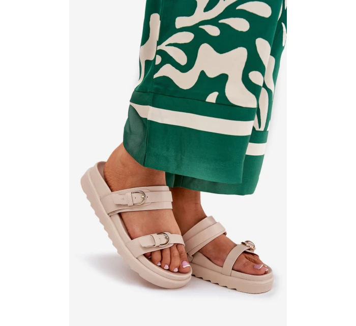 Dámské Pantofle Na Platformě Se Zlatými Béžové model 21687846 - Boto Dámské Pantofle Na Platformě Se Zlatými Béžové model 21687846 - Boto